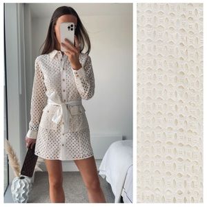 Bloggers Fave! Zara Ecru Long Sleeve Eyelet Openwork Mini Shirt Dress BNWT